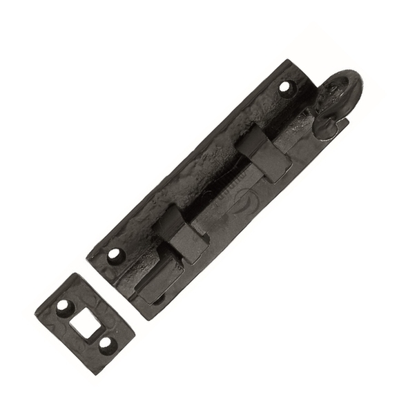 TC159 102 • 106mm • Antique Black Iron • Heritage Brass Cranked Door Bolt